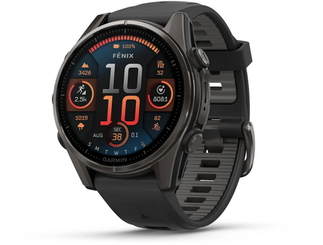 Spordikell Garmin fenix 8 43mm AMOLED,Saph,CrbnGry Ti/Blk,Blk/PebblGryBnd Sapphire Carbon Gray DLC Ti with Black Band