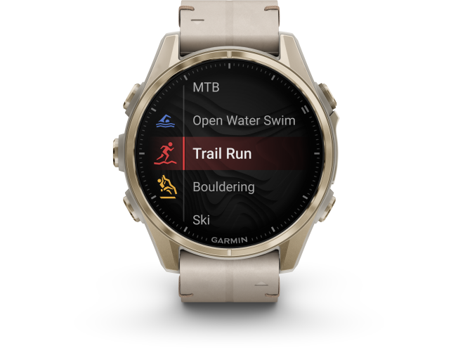 Spordikell Garmin fenix 8 43mm AMOLED Sapphire Soft Gold Stainless Steel with Fog Gray Leather Band Sapphire Soft Gold with Fog Gray Leather Band