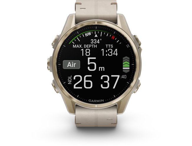 Spordikell Garmin fenix 8 43mm AMOLED Sapphire Soft Gold Stainless Steel with Fog Gray Leather Band Sapphire Soft Gold with Fog Gray Leather Band