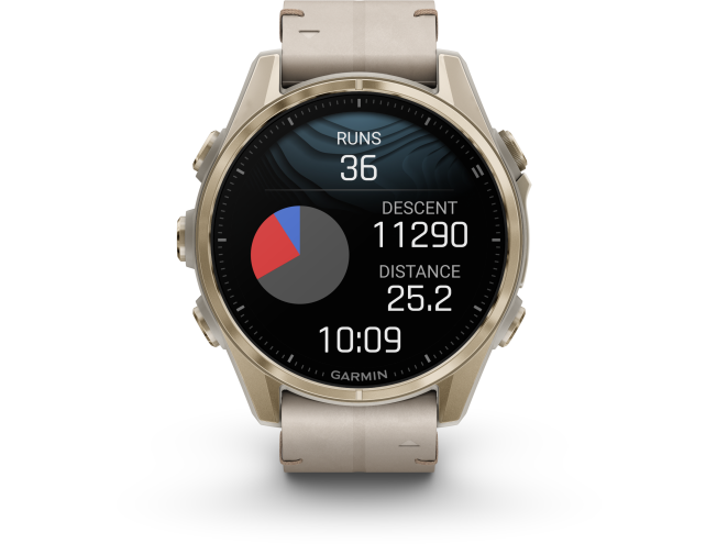 Spordikell Garmin fenix 8 43mm AMOLED Sapphire Soft Gold Stainless Steel with Fog Gray Leather Band Sapphire Soft Gold with Fog Gray Leather Band