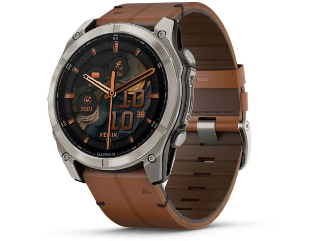 Spordikell Garmin fenix 8 51mm AMOLED Sapphire Titanium with Chestnut Leather Band AMOLED Sapphire Titanium with Chestnut Leather Band