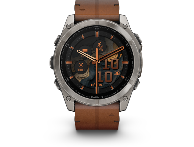 Spordikell Garmin fenix 8 51mm AMOLED Sapphire Titanium with Chestnut Leather Band AMOLED Sapphire Titanium with Chestnut Leather Band