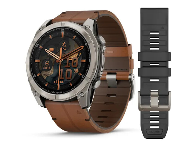 Spordikell Garmin fenix 8 51mm AMOLED Sapphire Titanium with Chestnut Leather Band AMOLED Sapphire Titanium with Chestnut Leather Band